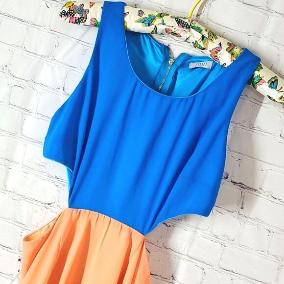 Tobi Syrup-Dipity Peach & Country Sky Cut Out Mini Dress Size Medium - Picture 9 of 9